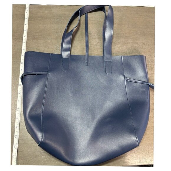 Navy Faux Leather Tote Bag With Dual Handles - Picture 6 of 7